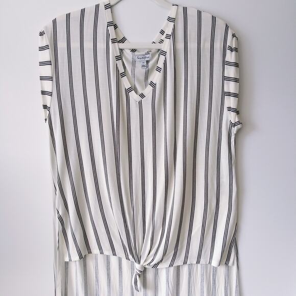 Love Fire L Sleeveless Top Muscle Tee Hi-Lo Hem Tie Front Stripes Soft Stretchy - Picture 2 of 10